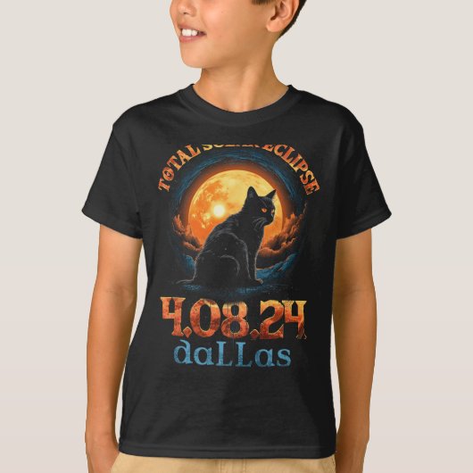 皆既食太陽の2024ダラステキサス州 Tシャツ (正面)