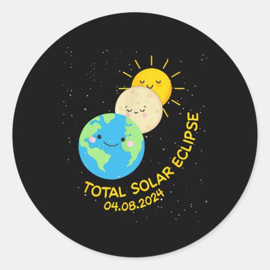 皆既食太陽の2024可愛い太陽のEclipse Kids T ラウンドシール (正面)