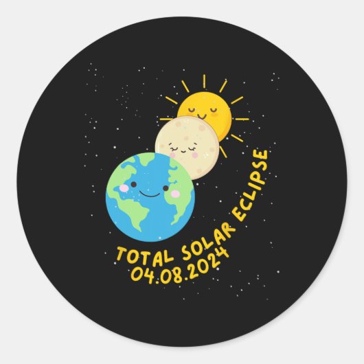 皆既食太陽の2024可愛い太陽のEclipse Kids T ラウンドシール (正面)