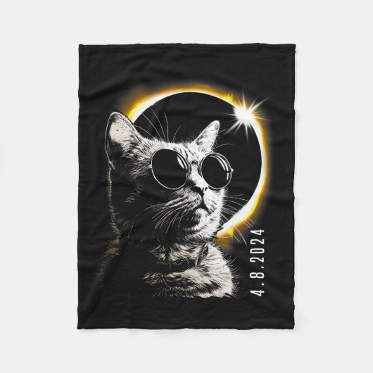 皆既食太陽の2024年メガネ4月8日男性女性 フリースブランケット (正面)