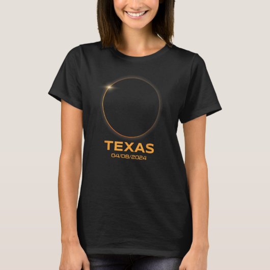 皆既食太陽の2024年全能テキサス州 Tシャツ (正面)