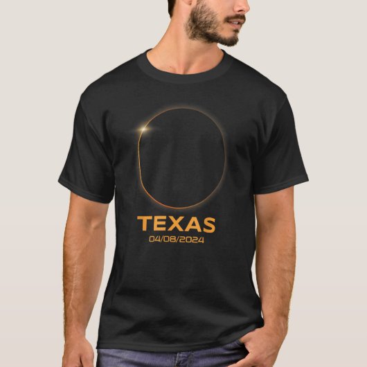 皆既食太陽の2024年全能テキサス州 Tシャツ (正面)