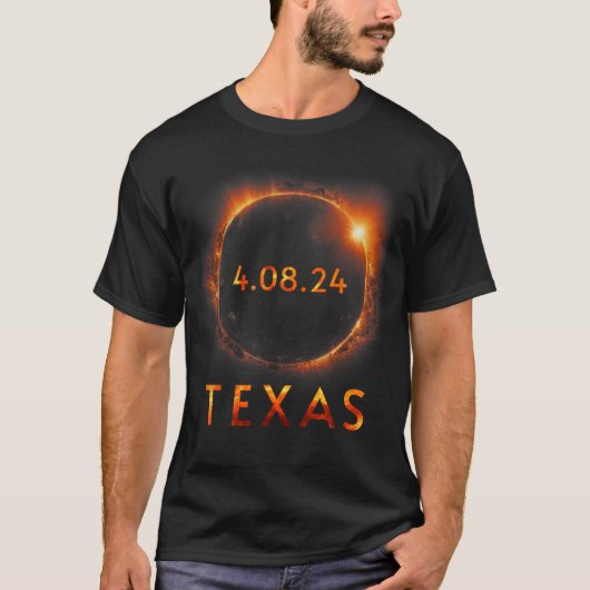 皆既食太陽の2024年4月8日テキサス州太陽の首飾 Tシャツ (正面)