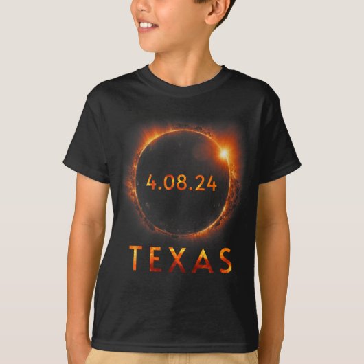 皆既食太陽の2024年4月8日テキサス州太陽の首飾 Tシャツ (正面)