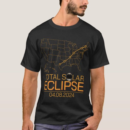 皆既食太陽の2024年4月8日米国の地図と総和 Tシャツ (正面)
