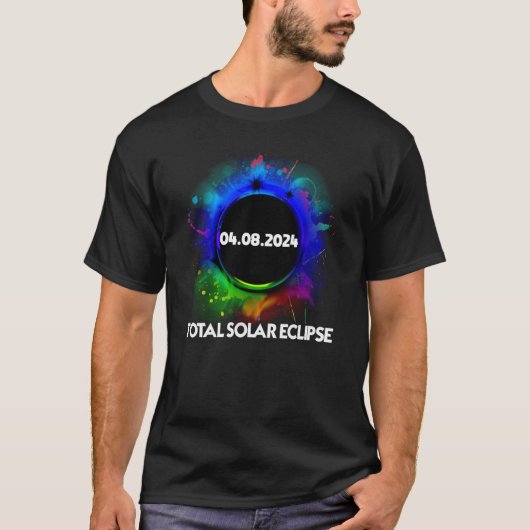 皆既食太陽の2024年4月8日総和カラフル Tシャツ (正面)