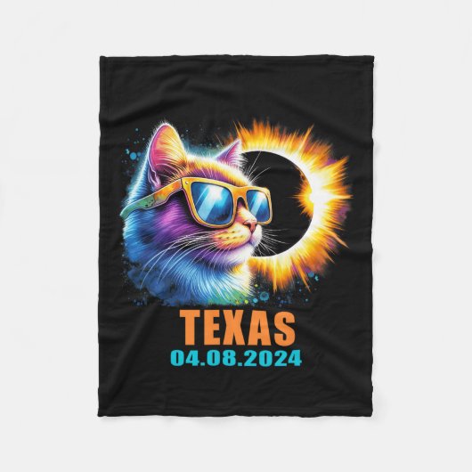 皆既食太陽の2024猫食太陽のギャル フリースブランケット (正面)