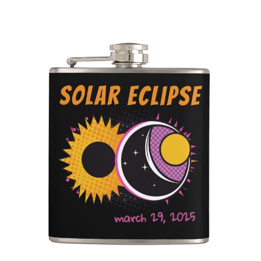 皆既食太陽の2025年アートポップ・アートのデザイン フラスク (正面)