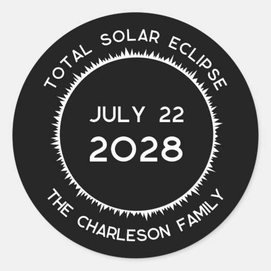皆既食太陽の2028 パーソナライズされた ラウンドシール (正面)