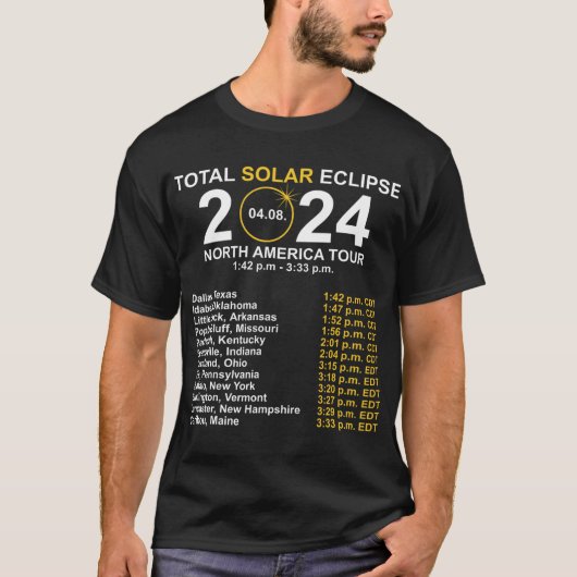 皆既食太陽の4月8日日食経路 Tシャツ (正面)