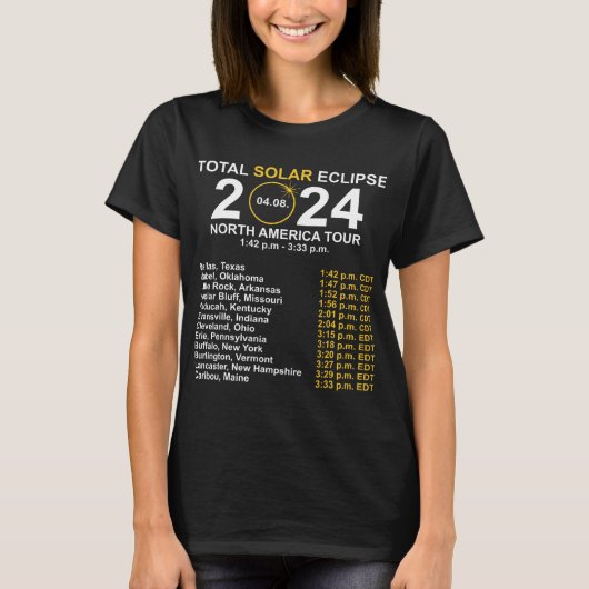 皆既食太陽の4月8日日食経路 Tシャツ (正面)