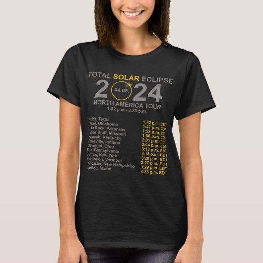 皆既食太陽の4月8日日食経路 Tシャツ (正面)