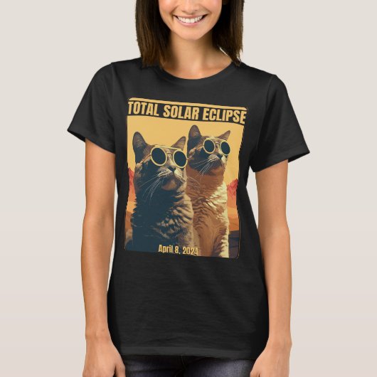 皆既食太陽の4月8日食猫 Tシャツ (正面)