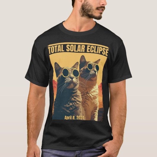 皆既食太陽の4月8日食猫 Tシャツ (正面)