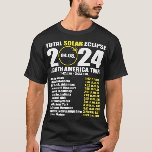 皆既食太陽の4月8日食経路3 Tシャツ (正面)