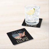 皆既食太陽の4.8.2024アメリカの地図パーソナライズされた スクエアペーパーコースター (インサイチュ)