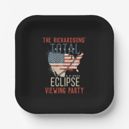 皆既食太陽の4.8.2024アメリカの地図パーソナライズされた ペーパープレート