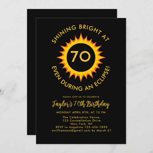 皆既食太陽の4.8.202470th誕生日パーティー 招待状 (正面/裏面)