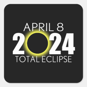 皆既食太陽の- 2024年4月8日 – 黒デザイン スクエアシール