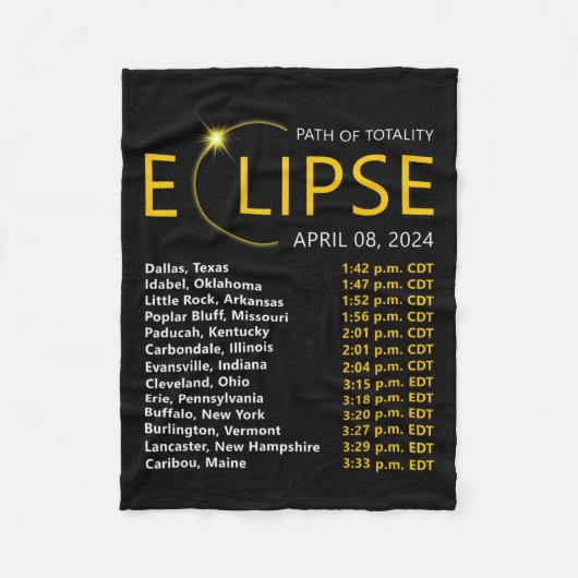 皆既食太陽のApirl 08 2024 EclipseマップTota フリースブランケット (正面)