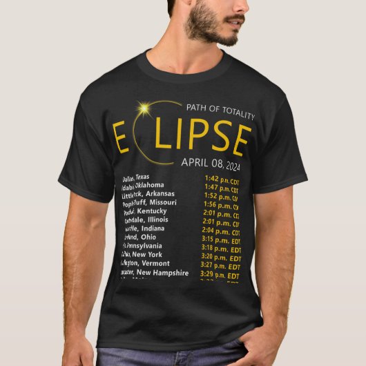 皆既食太陽のApirl 08 2024 EclipseマップTota Tシャツ (正面)