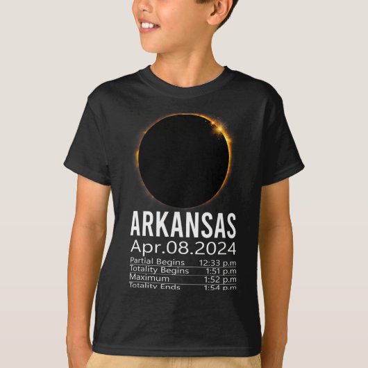 皆既食2024太陽の年4月8日アーカンソー州計画 Tシャツ (正面)