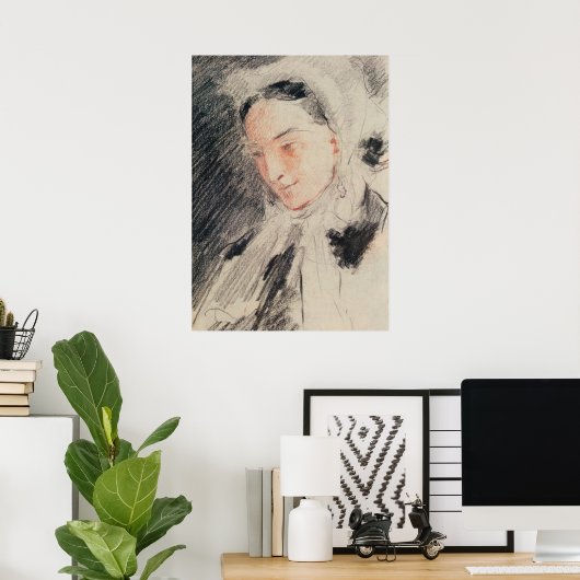 皇后ユージェニー(黒と赤のチョーク) ポスター (ホームオフィス)