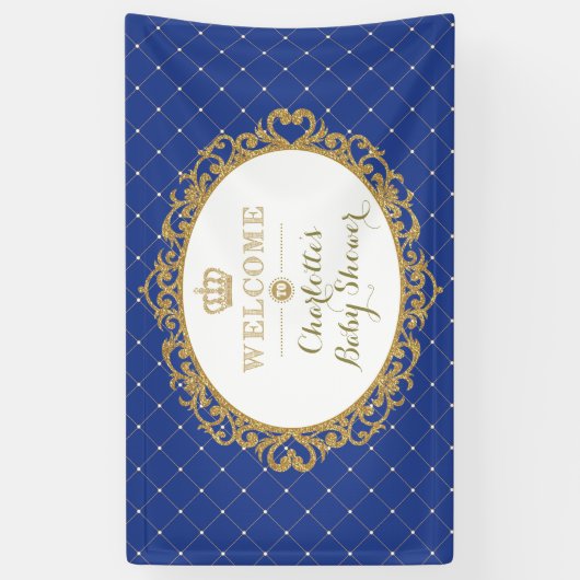 皇太子ブルー王室の金ゴールドベビーシャワーようこそ 横断幕 (縦)