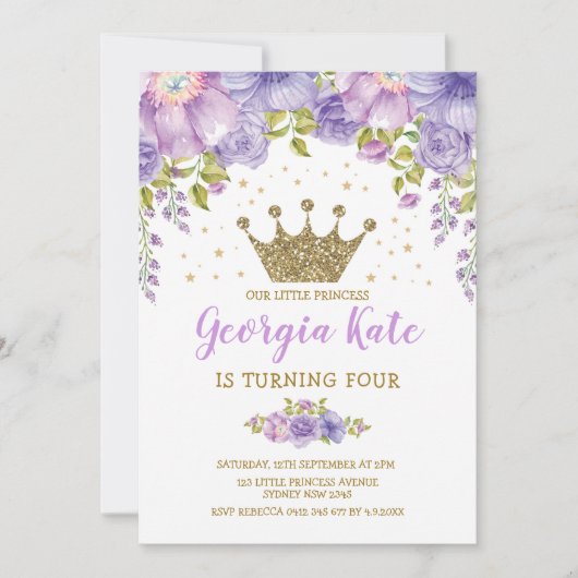 皇太子妃の紫色の花柄の第1誕生会 招待状 (正面)