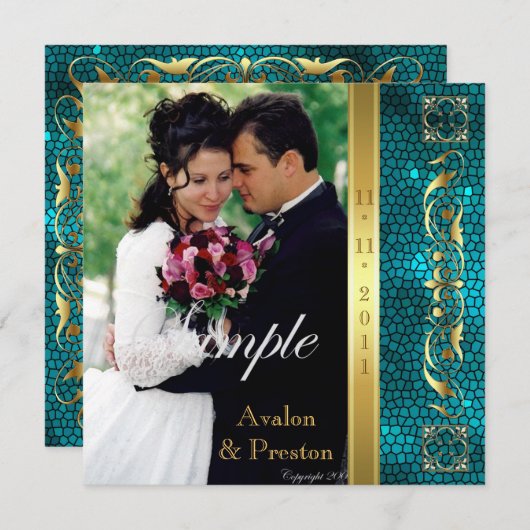 皇帝のティール（緑がかった色）のステンドグラスの写真の招待状 招待状 (正面/裏面)