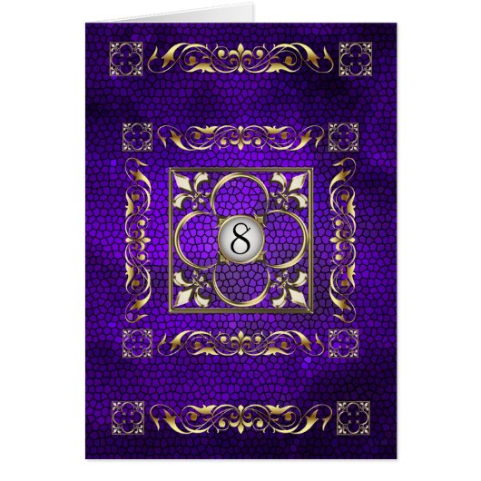 皇帝の紫色のフルーアのステンドグラスのテーブルカード (正面)
