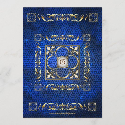 皇帝青いスクロールステンドグラスの結婚式メニュー メニュー (裏面)