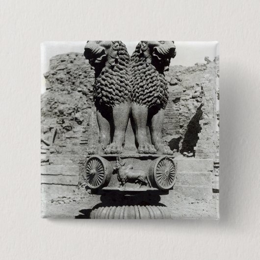 皇帝Ashokaの柱からのライオンの首都 缶バッジ (正面)