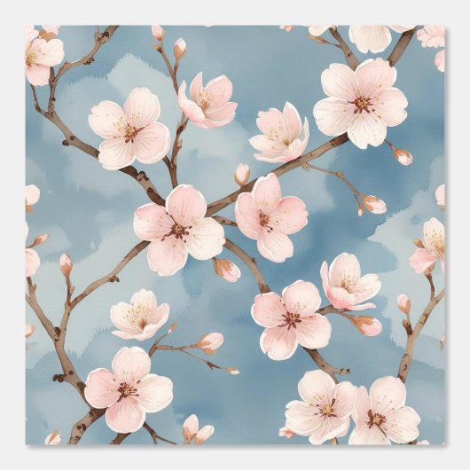皮とスティックさくらんぼ花の水色ブルー 壁紙 (正面)