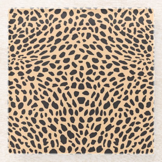 皮のチータの装飾 ガラスコースター (正面)