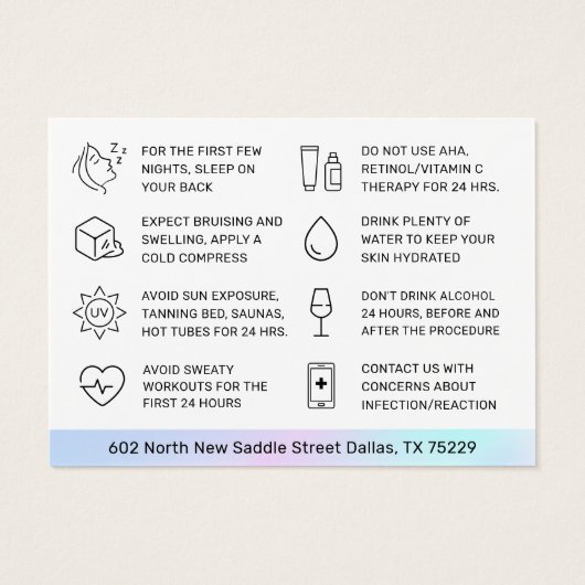 皮モダン膚フィラーのアフターケア指示カード (裏面)