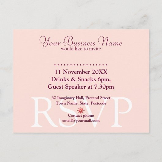 皮及び美しいビジネス研修会の招待状 インビテーションポストカード (裏面)