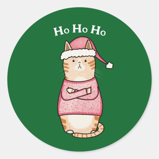 皮肉おもしろいなオレンジ猫のクリスマス ラウンドシール (正面)