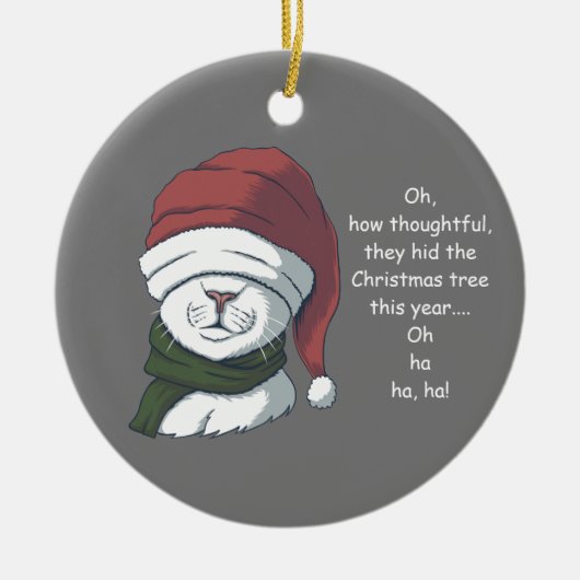 皮肉おもしろいなクリスマスツリーのユーモアを交えた猫 セラミックオーナメント (正面)