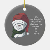 皮肉おもしろいなクリスマスツリーのユーモアを交えた猫 セラミックオーナメント (裏面)