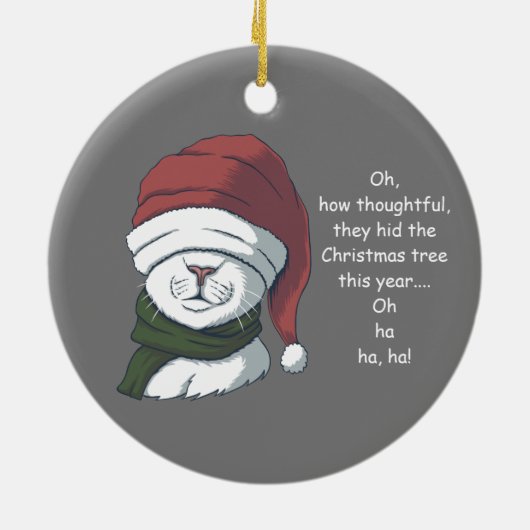 皮肉おもしろいなクリスマスツリーのユーモアを交えた猫 セラミックオーナメント (裏面)