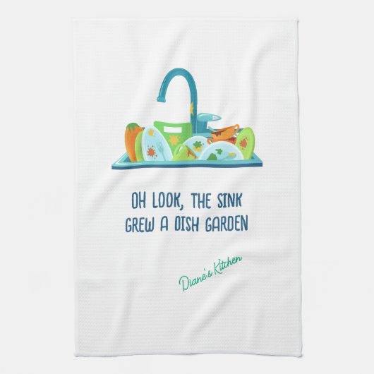 皮肉おもしろいなシンクが皿の庭を育てた キッチンタオル (縦)