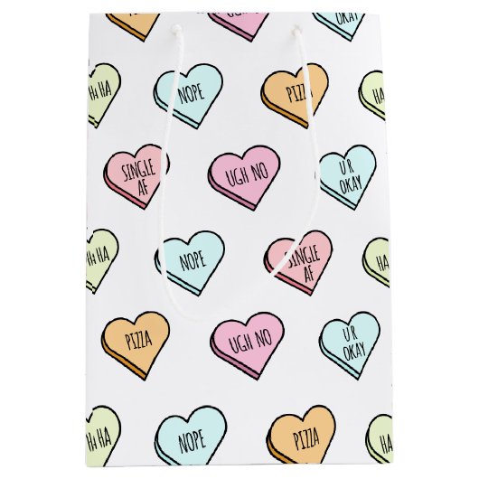 皮肉おもしろいなバレンタインのキャンディハートパターン ミディアムペーパーバッグ (正面)