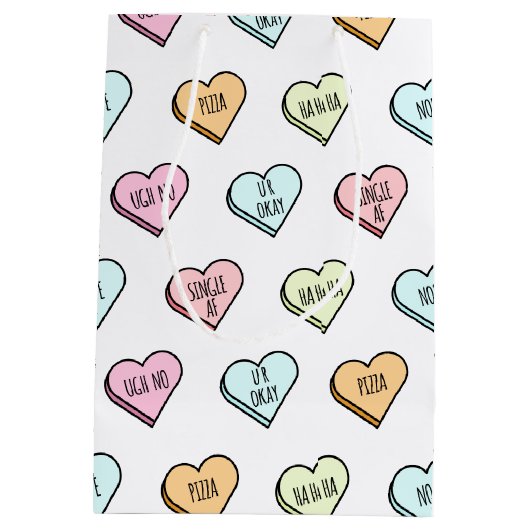 皮肉おもしろいなバレンタインのキャンディハートパターン ミディアムペーパーバッグ (裏面)