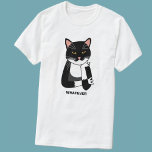 皮肉おもしろいな猫 Tシャツ<br><div class="desc">皮肉でイライラし、熱狂的でない白黒のタキシード猫。何でも。に文字を変更または削除カスタマイズする。</div>