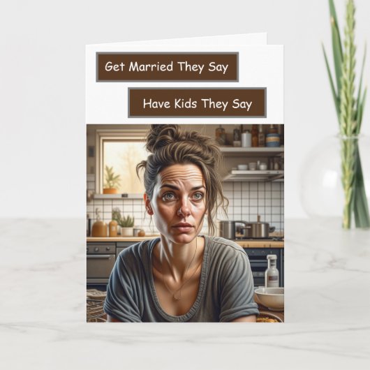 皮肉おもしろいな疲れ果てた主婦ユーモア カード (正面)