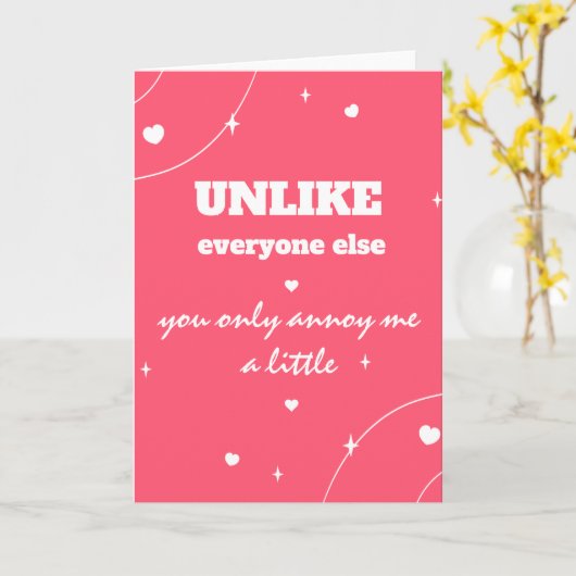 皮肉おもしろいアンチ – バレンタインデーテーマピンク カード (黄色い花)