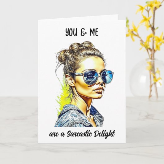 皮肉おもしろい引用文 |かわいらしサングラスの女性 カード (黄色い花)