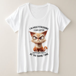 皮肉おもしろい数々のな猫ワードアート プラスサイズTシャツ