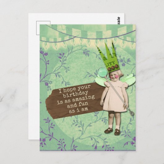 皮肉おもしろい的な変更されたアートヴィンテージ誕生日女の子 ポストカード (正面/裏面)